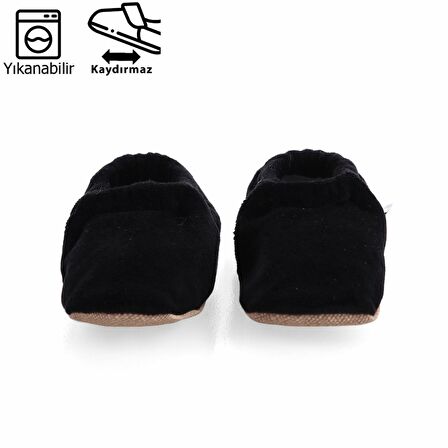 Siyah Organik Pamuk Kadife Ev Kreş Ayakkabısı Patik