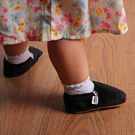 Siyah Organik Pamuk Kadife Ev Kreş Ayakkabısı Patik