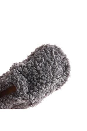 Tedy Bebek Pandufu Ev Patiği, Kaydırmaz Taban, Organik Pamuk Astar, Ev Kreş Ayakkabısı Gri EB540-GREY