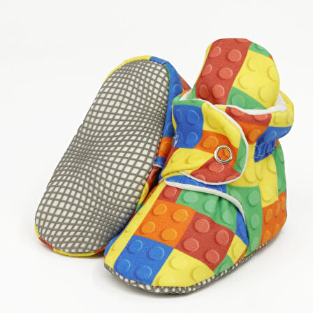 Organik Pamuk Bebek Patiği, Kaydırmaz Taban, Pamuklu Yenidoğan Pandufu Ev Kreş Ayakkabısı, Lego
