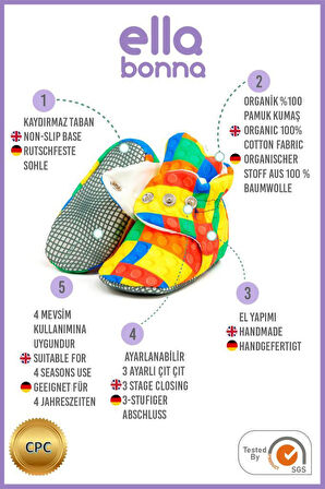 Organik Pamuk Bebek Patiği, Kaydırmaz Taban, Pamuklu Yenidoğan Pandufu Ev Kreş Ayakkabısı, Lego