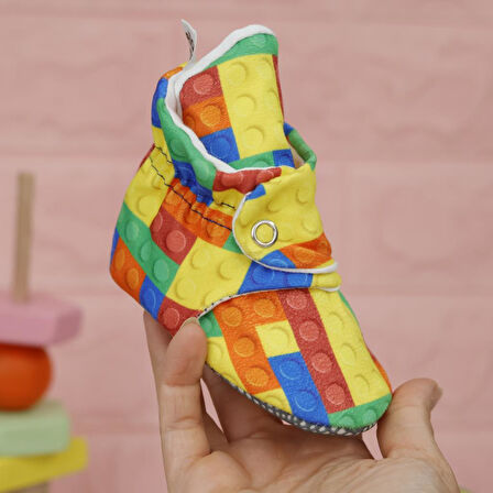 Organik Pamuk Bebek Patiği, Kaydırmaz Taban, Pamuklu Yenidoğan Pandufu Ev Kreş Ayakkabısı, Lego