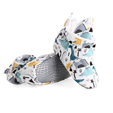 Organik Pamuk Bebek Patiği, Kaydırmaz Taban, Pamuklu Yenidoğan Pandufu Ev Kreş Ayakkabısı, Dinozor