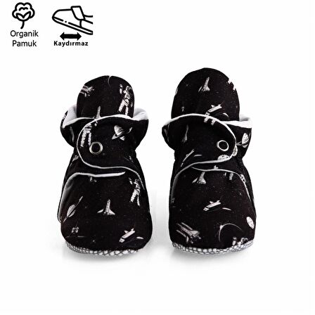 Organik Pamuk Bebek Patiği, Kaydırmaz Taban, Pamuklu Yenidoğan Pandufu Ev Kreş Ayakkabısı, Astronot