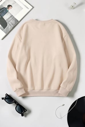 Unisex Kalp Baskılı Bisiklet Yaka Sweatshirt