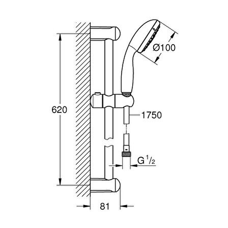 GROHE TEMPESTA 3 FONKSİYONLU SÜRGÜLÜ EL DUŞU SETİ 27644001