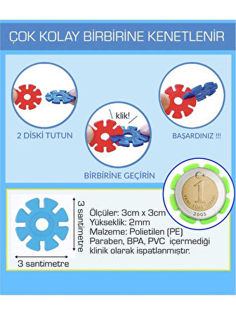 Masterflakes Eğitici Kilitli Diskler Stem Eğitimi Uyumlu 5 Renk 200 Parça Yapı Oyuncak Seti Flakes(POŞETLİ)