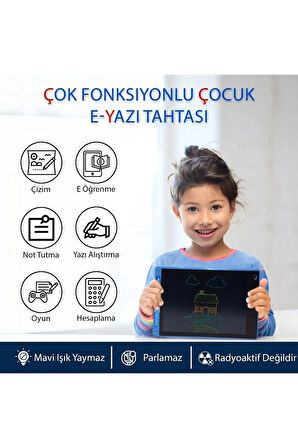 Çocuk Yazı Tahtası Renkli e-Yazı Tahtası Digital Yazı Tahtası Çizim Tableti 10.5 Inç Ekranlı Mavi