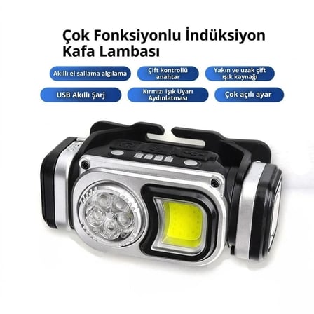 Kafa Lambası Güçlü Usb Şarjlı Pro 8 Mod 1200 mAh COB Led Su Geçirmez Kamp Afet Outdoor Deprem