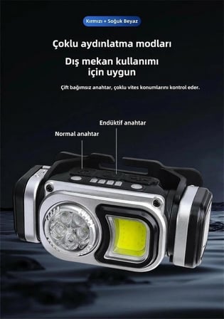 Kafa Lambası Güçlü Usb Şarjlı Pro 8 Mod 1200 mAh COB Led Su Geçirmez Kamp Afet Outdoor Deprem