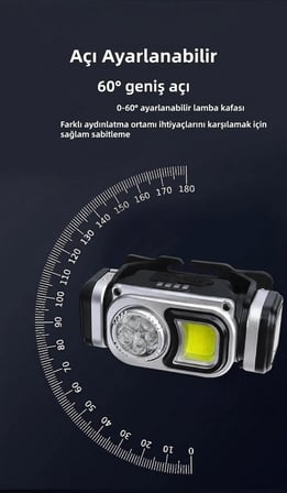 Kafa Lambası Güçlü Usb Şarjlı Pro 8 Mod 1200 mAh COB Led Su Geçirmez Kamp Afet Outdoor Deprem
