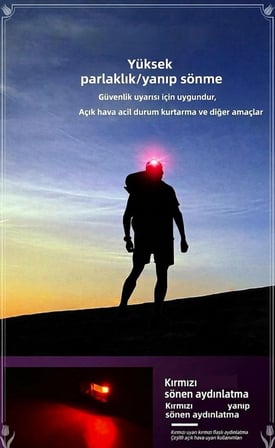 Kafa Lambası Güçlü Usb Şarjlı Pro 8 Mod 1200 mAh COB Led Su Geçirmez Kamp Afet Outdoor Deprem