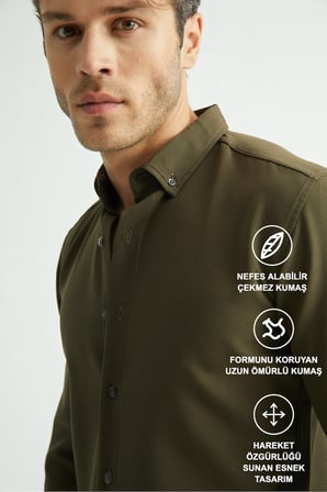 Flex Slim Fit Yumuşak Kolay Ütü Nefes Alan Erkek Gömlek