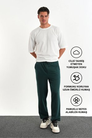 Erkek Regular Fit Yumuşak Kumaşlı Beli Lastikli Eşofman Altı Yeşil
