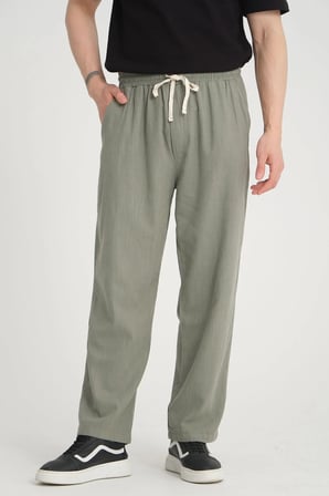 Luxe Erkek Baggy Keten Karışımı Rahat Pantolon Bol Paça Yeni Sezon