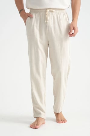 Luxe Erkek Baggy Keten Karışımı Rahat Pantolon Bol Paça Yeni Sezon