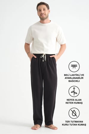 Luxe Erkek Baggy Keten Karışımı Rahat Pantolon Bol Paça Yeni Sezon