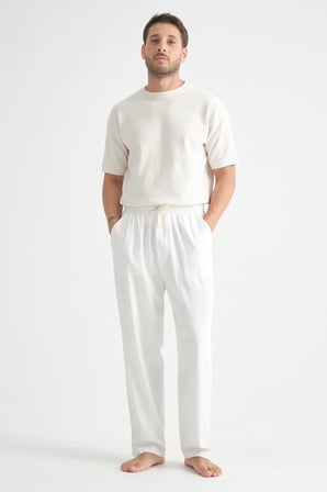 Luxe Erkek Baggy Keten Karışımı Rahat Pantolon Bol Paça Yeni Sezon
