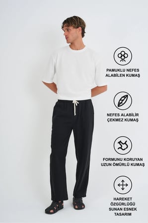 Comforted Erkek Keten Görünüm Rahat Pantolon Bol Paça Yeni Sezon