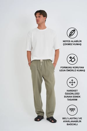 Comforted Erkek Keten Görünüm Rahat Pantolon Bol Paça Yeni Sezon