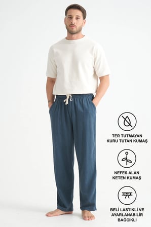 Luxe Erkek Baggy Keten Karışımı Rahat Pantolon Bol Paça Yeni Sezon