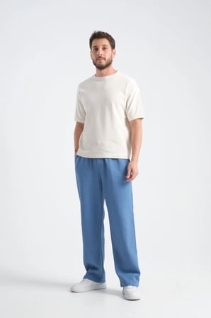 Thicked Erkek Kalın Baggy Keten Görünümlü Rahat Pantolon Bol Paça Yeni Sezon