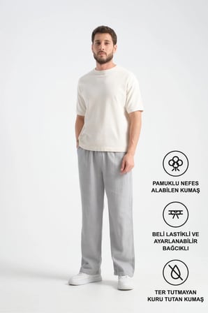 Thicked Erkek Kalın Baggy Keten Görünümlü Rahat Pantolon Bol Paça Yeni Sezon