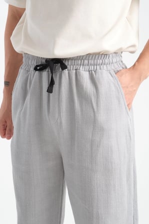Thicked Erkek Kalın Baggy Keten Görünümlü Rahat Pantolon Bol Paça Yeni Sezon