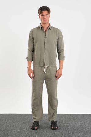 Flare Kışlık Baggy Pantolon Oversize Gömlek Alt üst Takım %100 Pamuk
