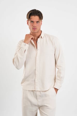 Flare Kışlık Baggy Pantolon Oversize Gömlek Alt Üst Takım %100 Pamuk Bej
