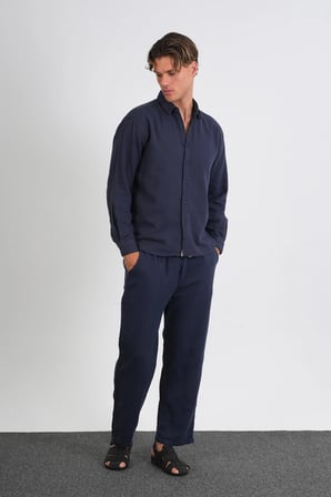 Flare Kışlık Baggy Pantolon Oversize Gömlek Alt Üst Takım %100 Pamuk Lacivert