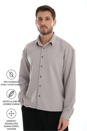 Base Oversize Yumuşak Teri Emen Kolay Ütü Nefes Alan Erkek Gömlek