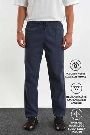 Defy Erkek Rahat Kalıp Keten Görünümlü Pantolon