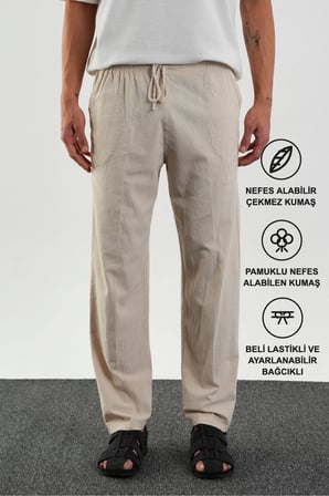Defy Erkek Rahat Kalıp Keten Görünümlü Pantolon
