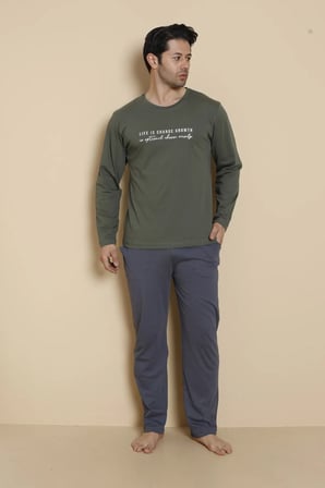 Erkek Uzun Kol Pijama Takımı %100 Pamuk