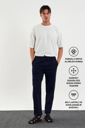 Karalyan Erkek Comfort Fit Rahat Kesim Pamuklu Pantolon Lacivert