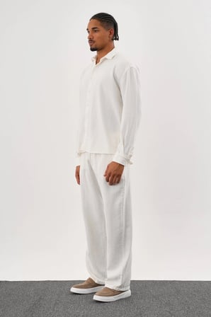 Flare Kışlık Baggy Pantolon Oversize Gömlek Alt üst Takım %100 Pamuk Beyaz