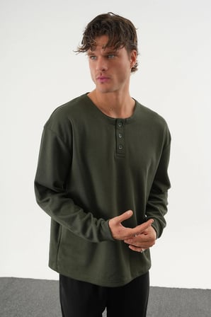 TAREN Oversize Erkek Kışlık Düğmeli Sweatshirt
