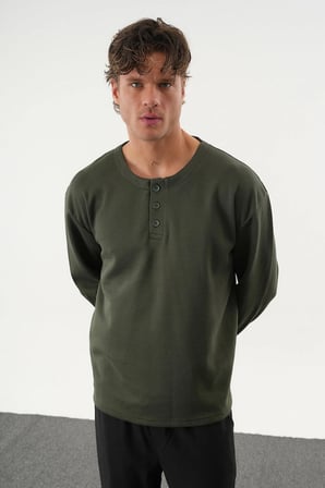 TAREN Oversize Erkek Kışlık Düğmeli Sweatshirt