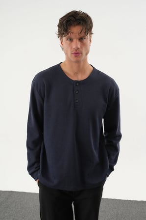 TAREN Oversize Erkek Kışlık Düğmeli Sweatshirt
