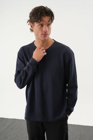 TAREN Oversize Erkek Kışlık Düğmeli Sweatshirt