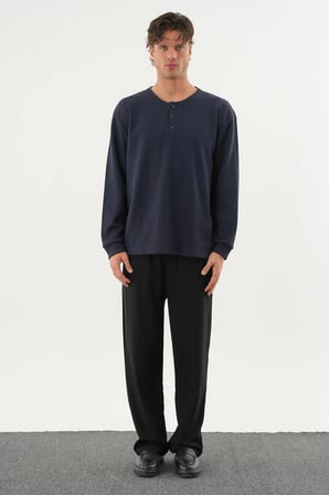 TAREN Oversize Erkek Kışlık Düğmeli Sweatshirt