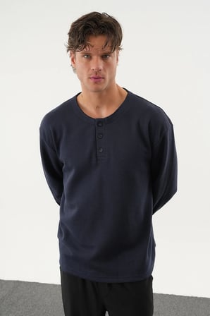 TAREN Oversize Erkek Kışlık Düğmeli Sweatshirt