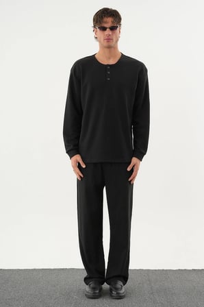 TAREN Oversize Erkek Kışlık Düğmeli Sweatshirt