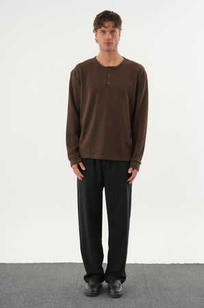 TAREN Oversize Erkek Kışlık Düğmeli Sweatshirt
