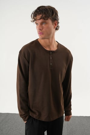 TAREN Oversize Erkek Kışlık Düğmeli Sweatshirt