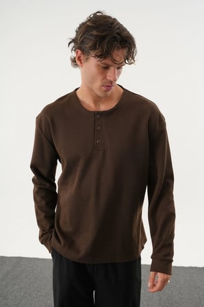 TAREN Oversize Erkek Kışlık Düğmeli Sweatshirt