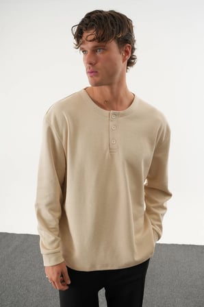 TAREN Oversize Erkek Kışlık Düğmeli Sweatshirt