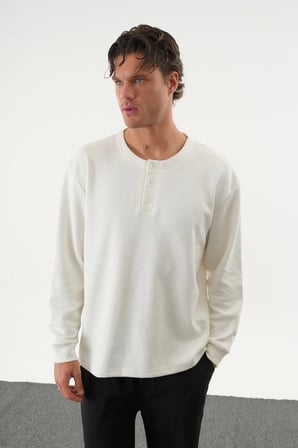 TAREN Oversize Erkek Kışlık Düğmeli Sweatshirt