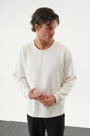 TAREN Oversize Erkek Kışlık Düğmeli Sweatshirt